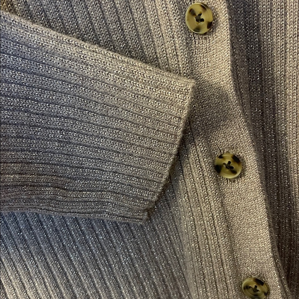 GAP Gold Shimmer Ribbed Button-Up Cardigan - Beige - Picture 5 of 7